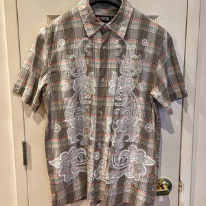 Diesel Short Sleeve Shirt Embroidered Pattern Plaid Large